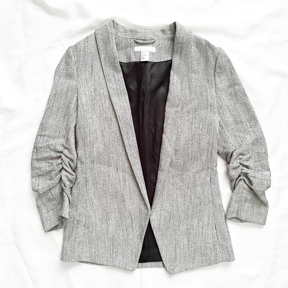 H&M Jackets & Blazers - H&M Black & White Ruched Sleeve Blazer